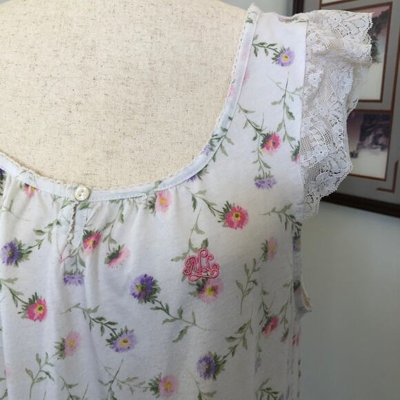 VTG Lauren Ralph Lauren Floral Lace Nightgown Slip Dress Cottagecore L 90s Y2K - Picture 4 of 10